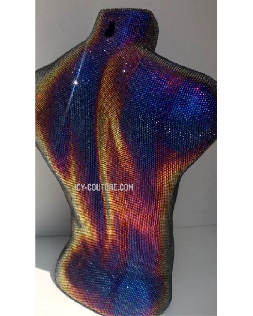 Full Size Male Torso Rhinestone Bedazzled Mannequin - custom crystallized merchandize for boutiques, branding, events, PR and VIP gifting - Bespoke Corporate Gifts & Installations by ICY Couture.