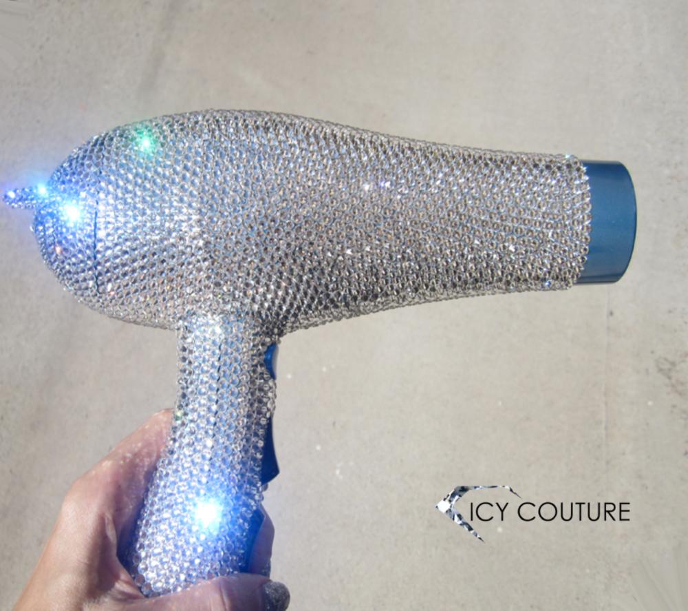 Rhinestone Hair Dryer -  custom crystallized merchandize for boutiques, branding, events, PR and VIP gifting - Bespoke Corporate Gifts & Installations by ICY Couture.