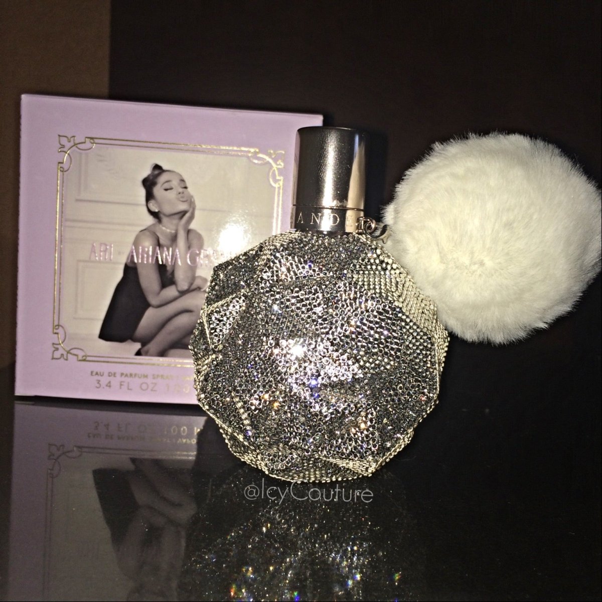 Ariana Grande Perfume Bottle  - custom crystallized merchandize for branding, events & PR gifting - Corporate Gifts by ICY Couture.