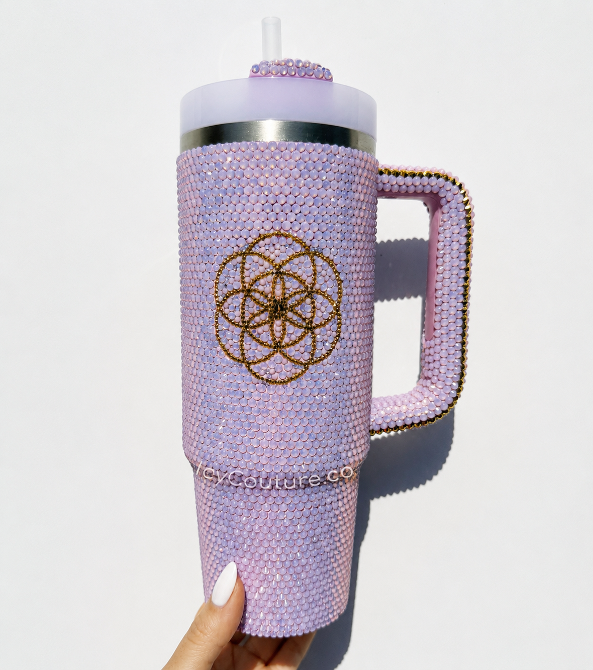 Custom Mandala Tumbler Cup Crystallized with Pink Opal Premium Glass Rhinestones by ICY Couture