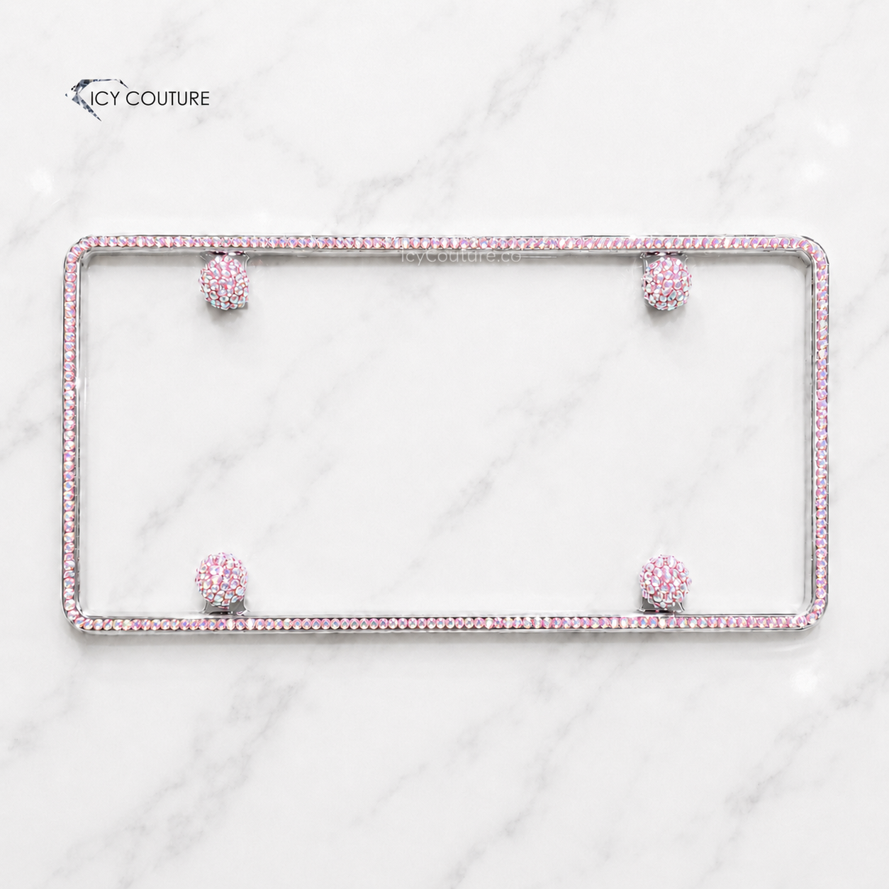 Premade Minimalistic Crystal Frame Crystallized with Light Rose AB Rhinestones by ICY Couture for elegant car makeover for new car owners