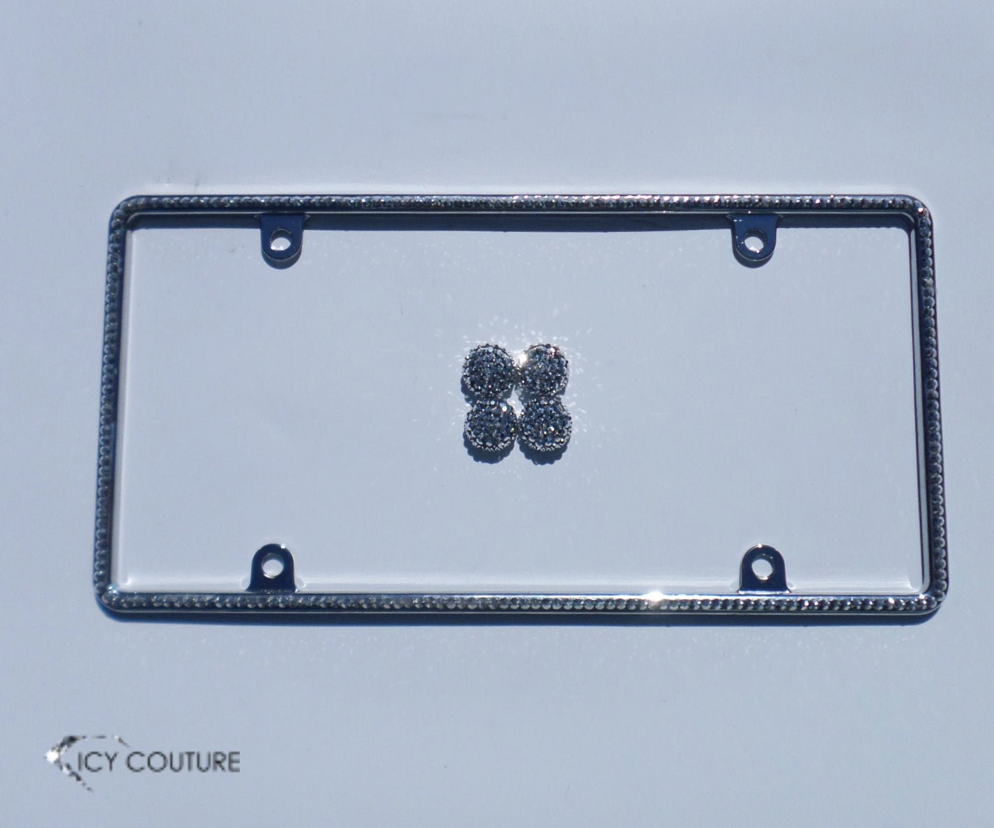 Minimalistic SLIM RIM Bedazzled Bling License Plate Frame | Clear, Light Rose AB, Chrome - ICY Couture