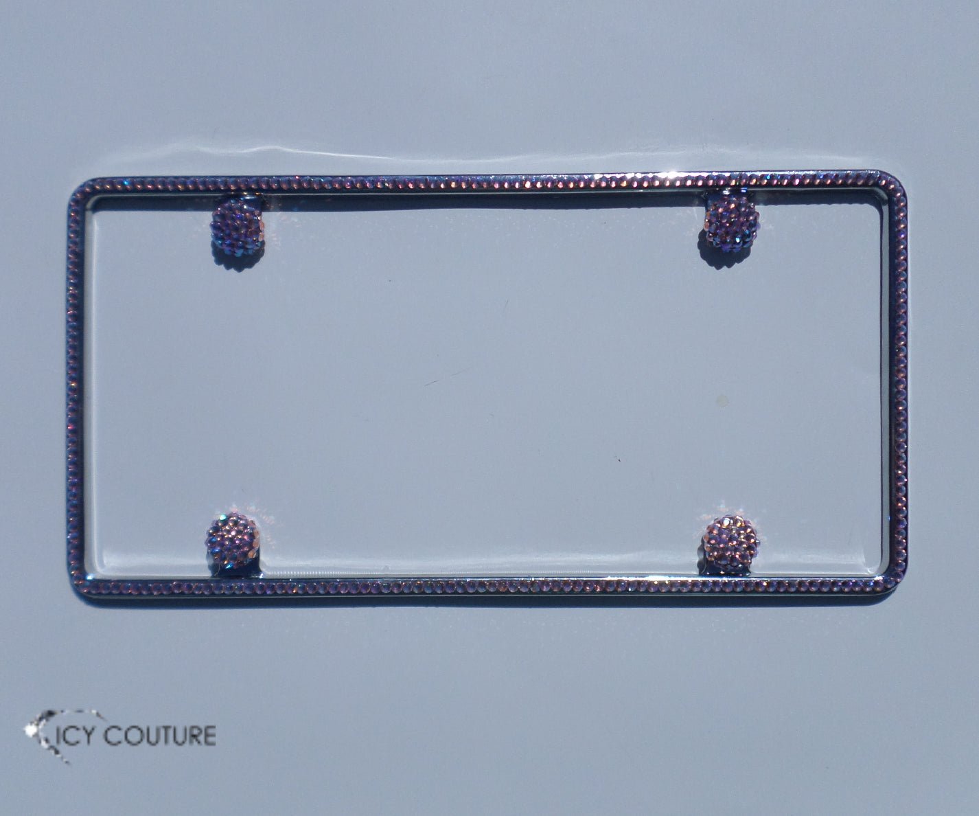 Minimalistic SLIM RIM Bedazzled Bling License Plate Frame | Clear, Light Rose AB, Chrome - ICY Couture