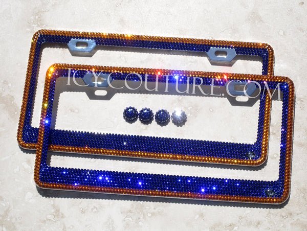 Sun and Cobalt Blue Swarovski Crystals License Plate Frame Design Crystallized by ICY Couture.