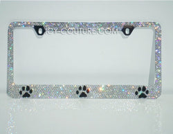 Paw Prints Bling License Plate Frame: Clear or Black - ICY Couture