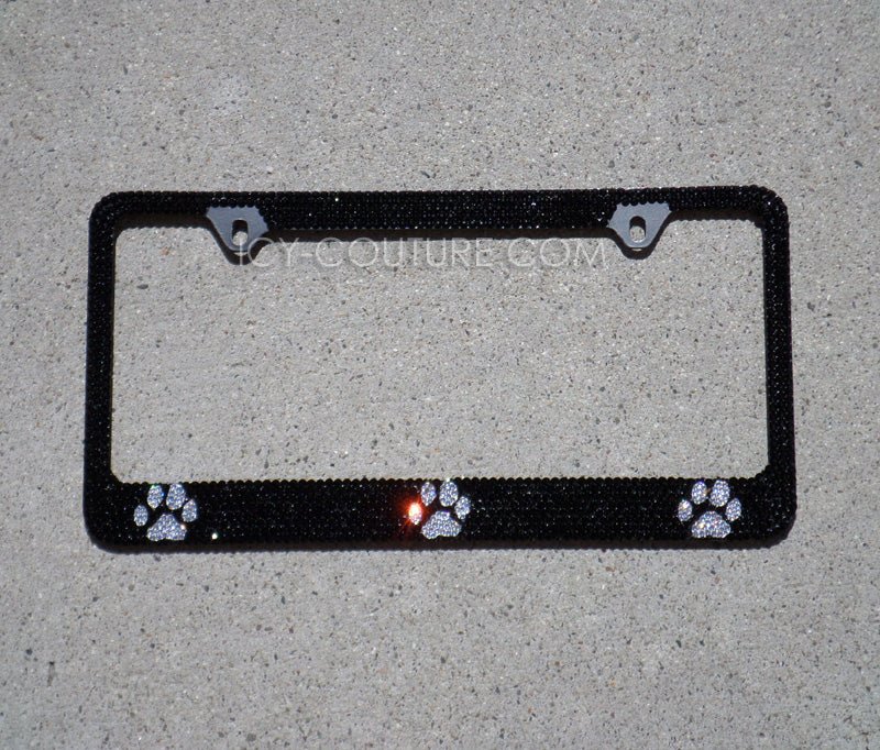 Paw Prints Bling License Plate Frame Clear or Black