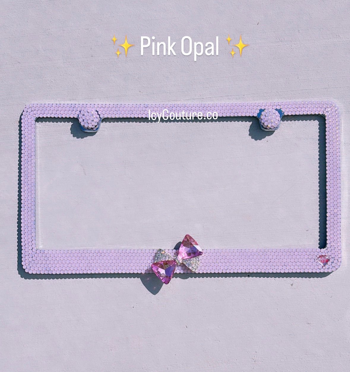 Pink Opal with 3D Crystal Bow Rhinestone Bling License Plate Frame - ICY Couture