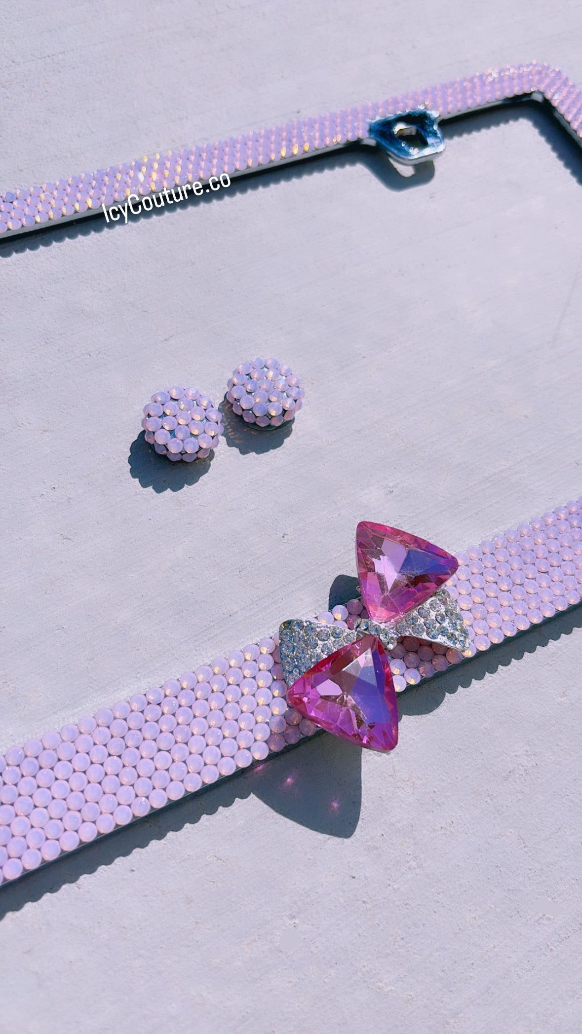 Pink Opal with 3D Crystal Bow Rhinestone Bling License Plate Frame - ICY Couture