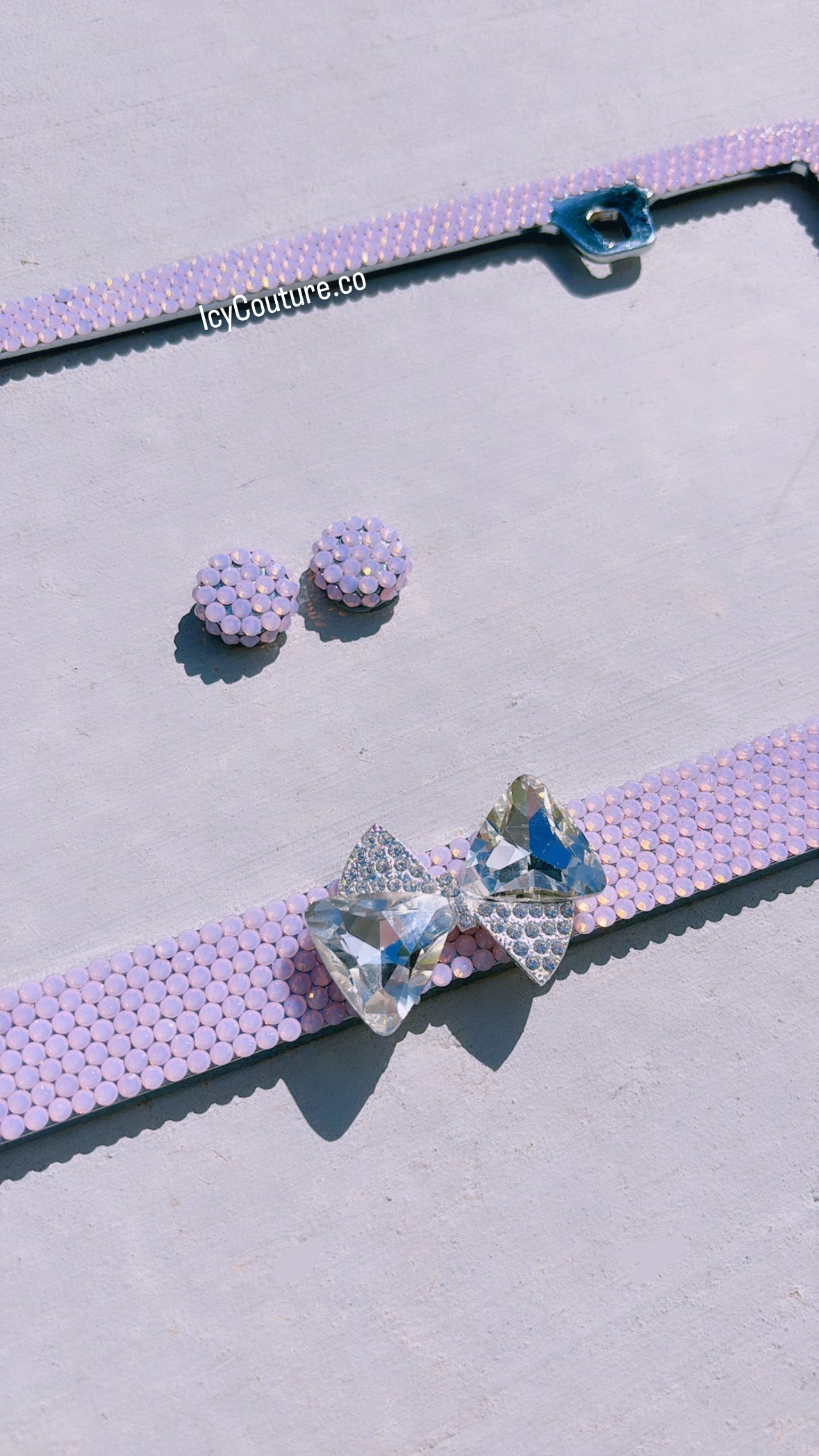 Pink Opal with 3D Crystal Bow Rhinestone Bling License Plate Frame - ICY Couture