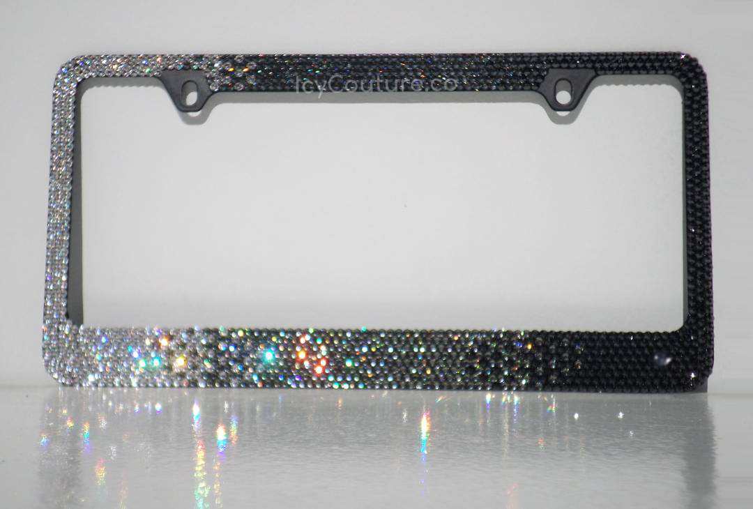 Premade "Black Diamond Horizontal Ombre" Bling License Plate Frame - ICY Couture