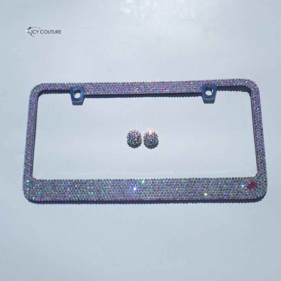 Premade Iridescent Rhinestones Bling License Plate Frame - ICY Couture