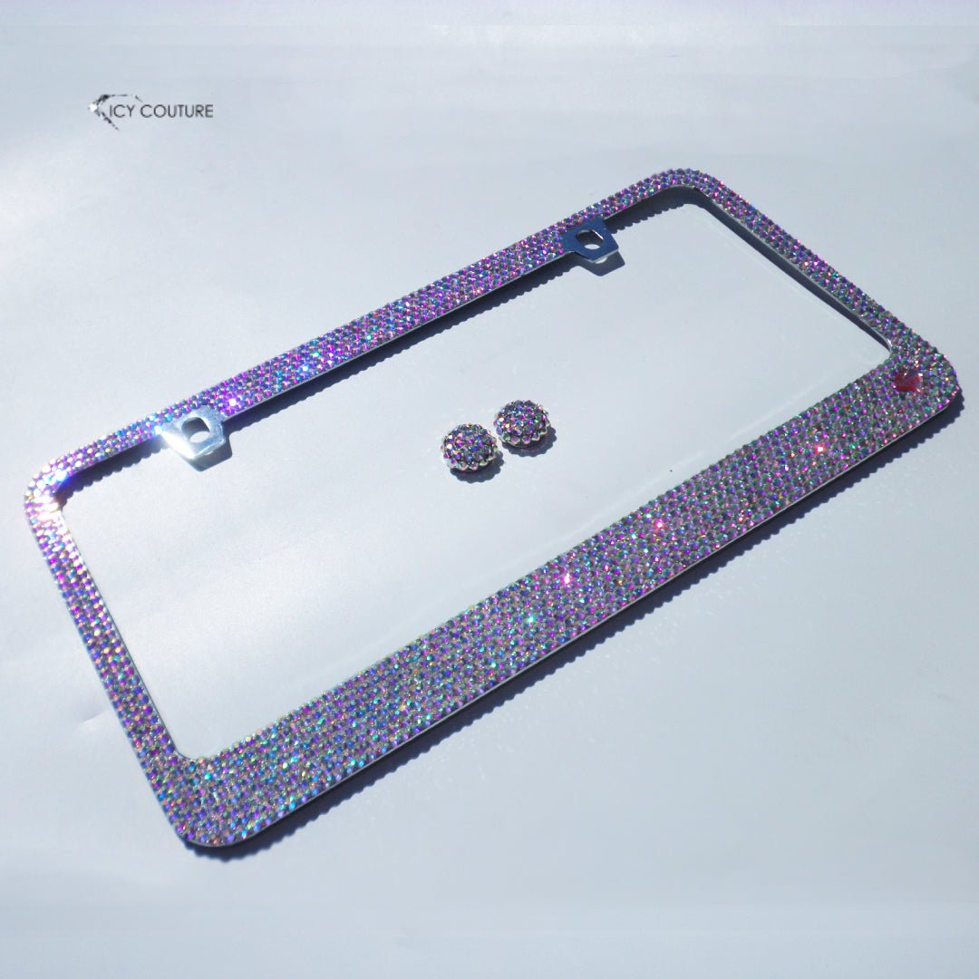 Premade Iridescent Rhinestones Bling License Plate Frame - ICY Couture