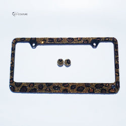 Premade Leopard Print Rhinestone Bling License Plate Frame - ICY Couture