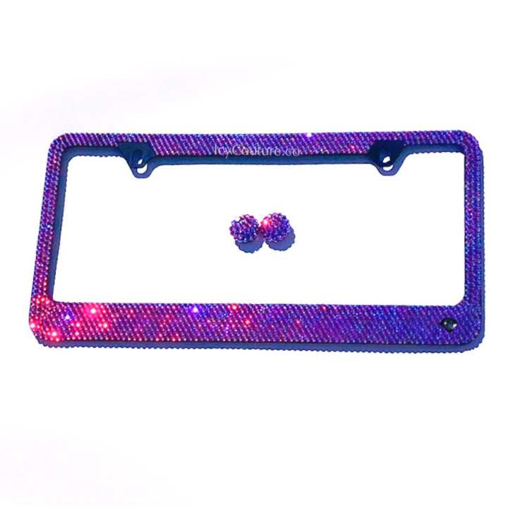 Premade Sparkling Siam AB Rhinestone Bling Crystal License Plate Frame - ICY Couture