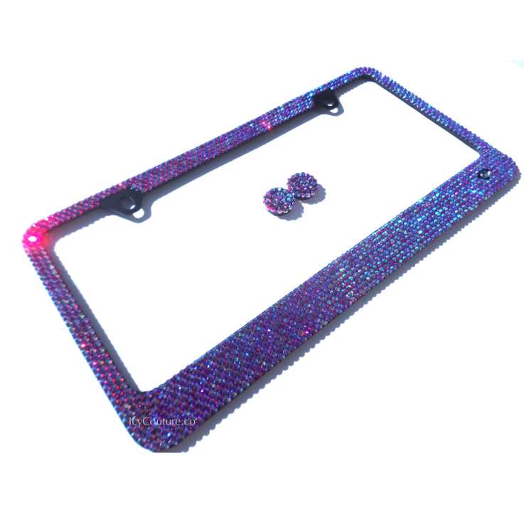 Premade Sparkling Siam AB Rhinestone Bling Crystal License Plate Frame - ICY Couture