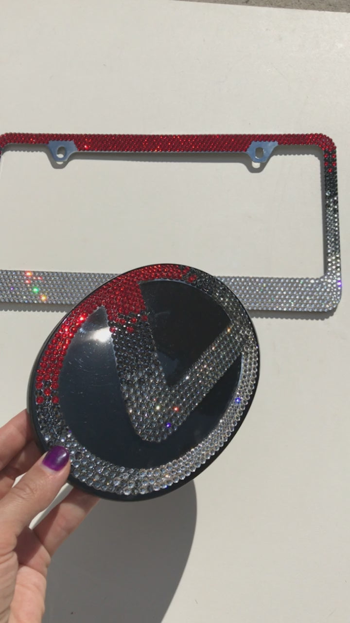 Video of bedazzled Lexus emblem with ombre Red, black, black diamond to Clear Swarovski crystals