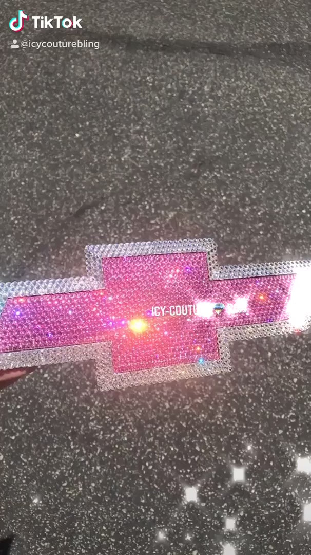 Video of super sparkling pink and diamond clear Bling Chevy Bowtie Emblem Custom Crystallized with Swarovski Crystals by ICY Couture