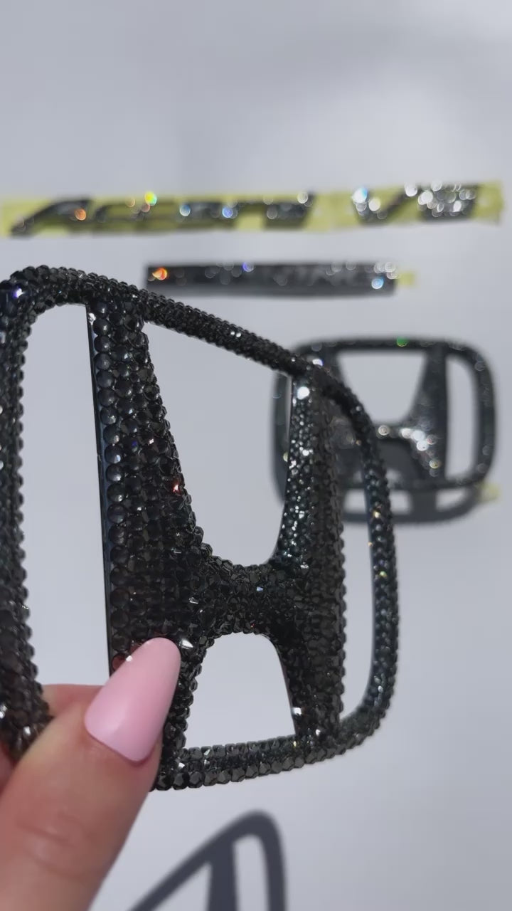 Video of Black Diamond Honda Accord V8 Emblems set bedazzled with Premium Glass Rhinestones