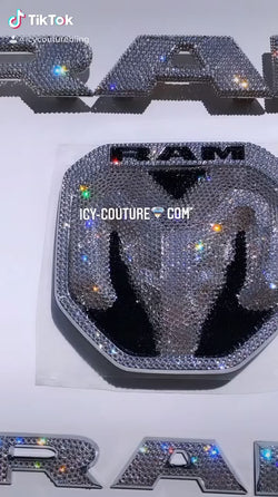 Watch of video of Dodge Ram Emblems Sparkling on the car with crystalized Ram emblems by ICY Couture.