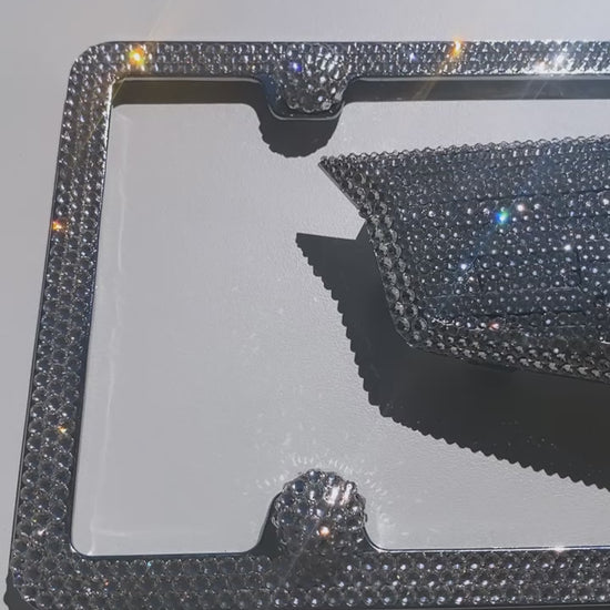 Stunning video of super sparkling Diamond Clear Cadillac Emblem with Matching 3 Row 4 Screw Holes Swarovski Crystals License Plate Bedazzled by ICY Couture