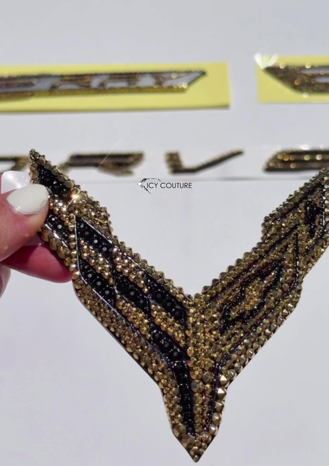 24K Gold Corvette Eray Emblems Crystallized with Swarovski Crystals by ICY Couture.