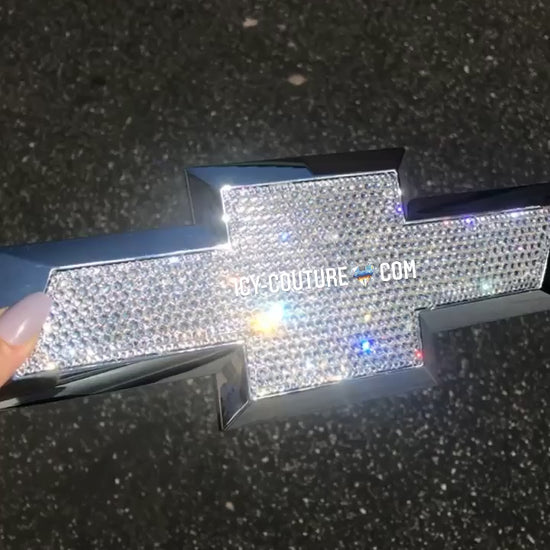 Video of super sparkling diamond clear chevy silverado Bling Bowtie Emblem Custom Crystallized with Swarovski Crystals by ICY Couture