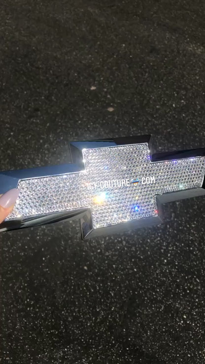 Video of super sparkling diamond clear chevy silverado Bling Bowtie Emblem Custom Crystallized with Swarovski Crystals by ICY Couture