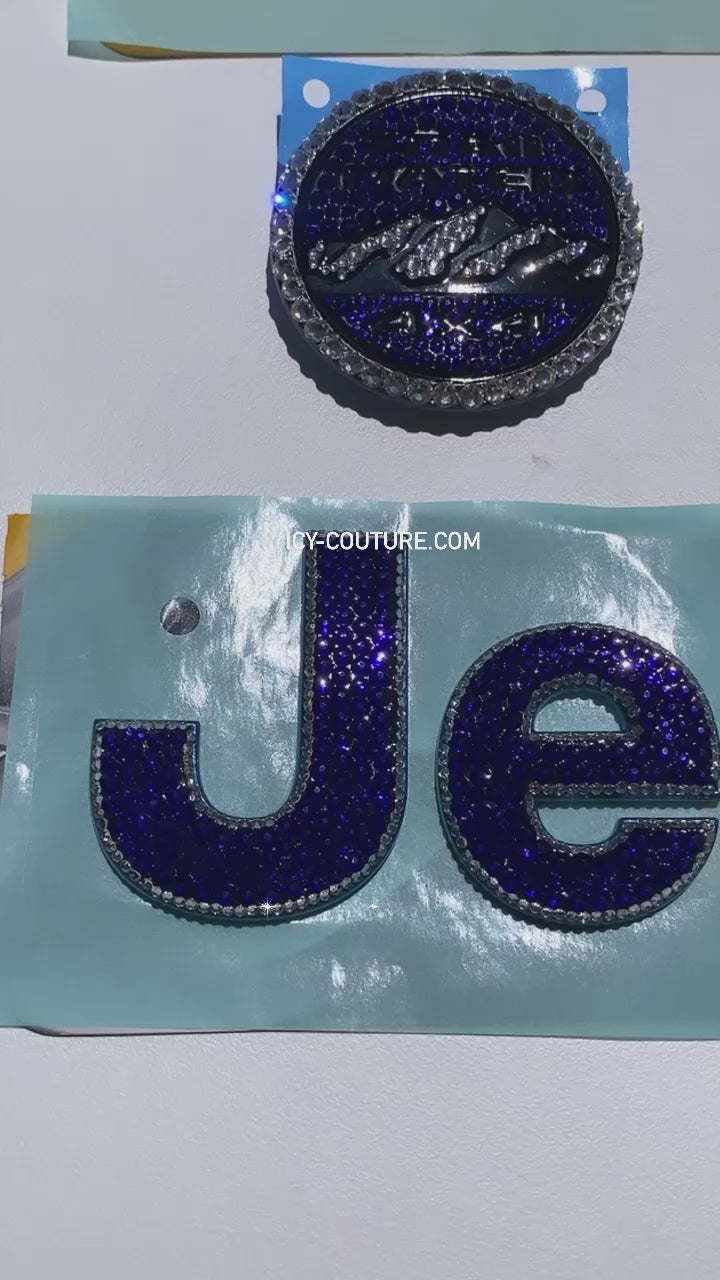 JEEP Girl Bling Emblems Set Includes Crystal Cobalt Blue JEEP Letters, Matching Sparkling Trail Emblems and Bling Jeep Girl License Plate Frame, Crystallized by ICY Couture. 