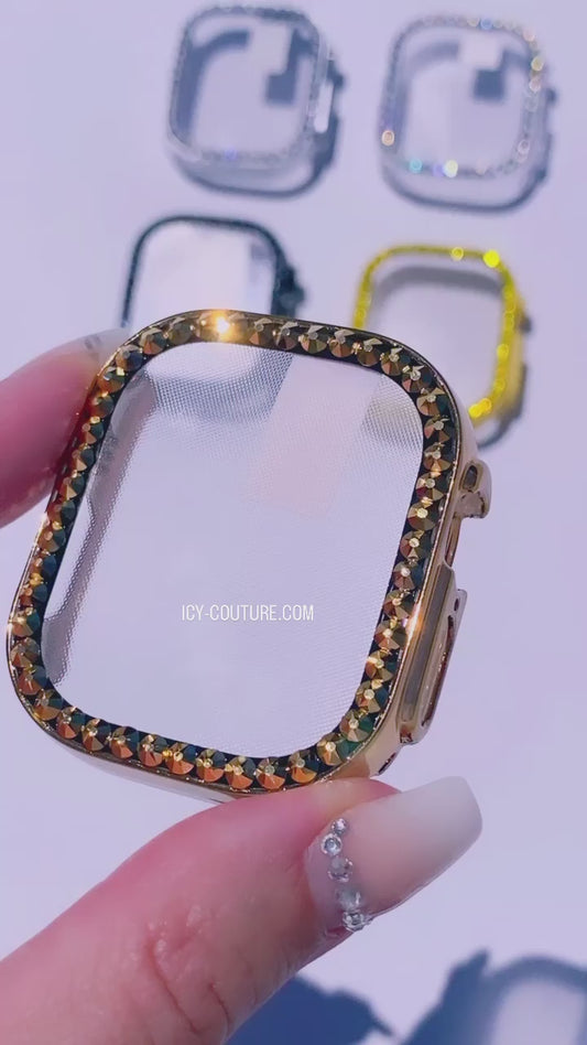 Video of Rose Gold on Rose Gold Crystallized ICY Cover for Your iWatch Ultra 49mm.