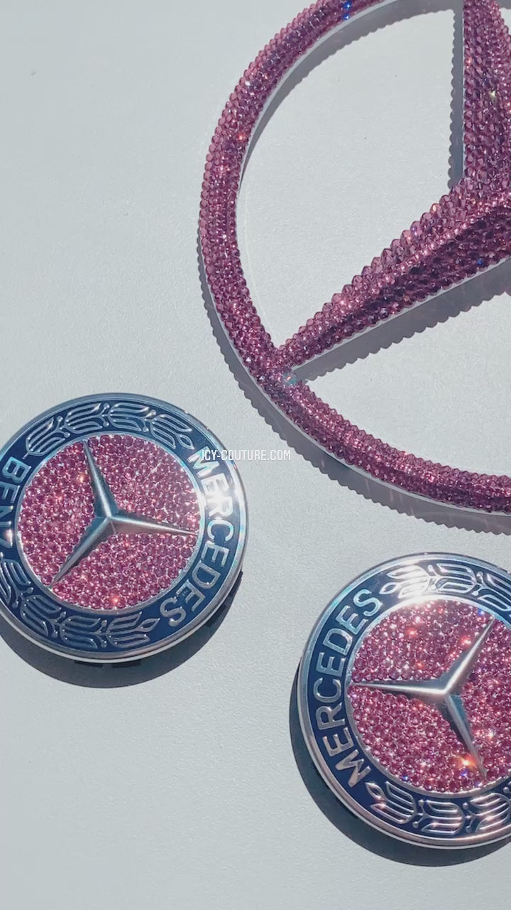 Mercedes Emblems Set Bedazzled with Light Rose Swarovski Crystals 