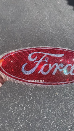 Video of sparkling crystallized red Swarovski Crystals Ford emblem