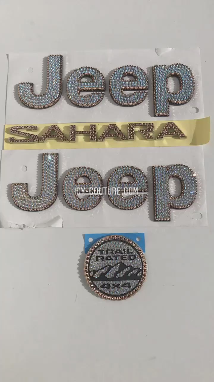 Video of Jeep Sahara Emblems Set Bedazzled with Crystal Shimmer and Rose Gold Swarovski Crystals