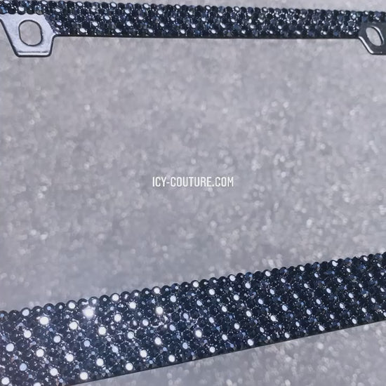 Video of sparkling Swarovski License Plate frame crystallized with 3 shades of black | ICY Couture