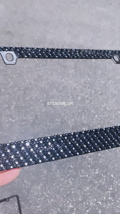 Video of sparkling Swarovski License Plate frame crystallized with 3 shades of black | ICY Couture