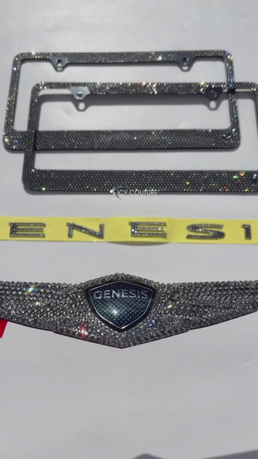 Genesis emblem front and Genesis letters on the back customized with Black Diamond Austrian Crystals 