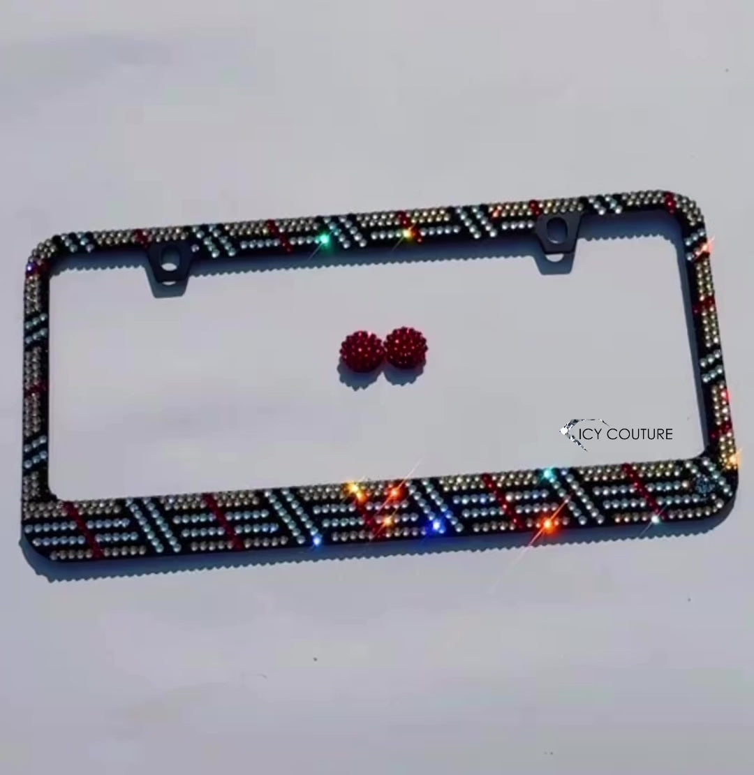 Luxury Bling License Plate Frame Crystallized Golden Plaid Design by ICY Couture Sparkling in Video