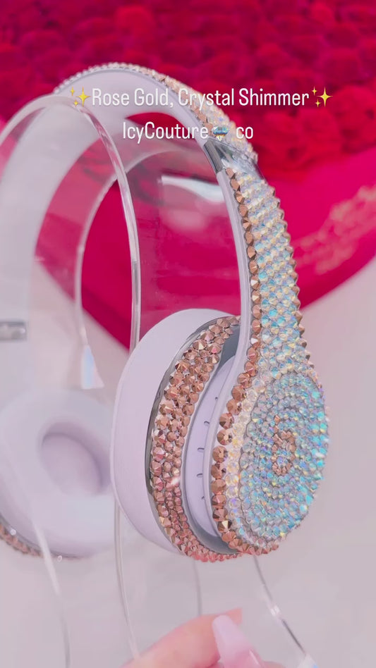 Crystallized Beats Solo 3 Wireless in Crystal Shimmer in 24K Rose Gold | Luxury Austrian Crystals