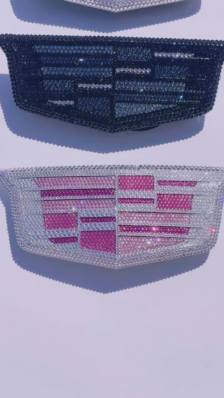 Watch video of custom bling car accessories with pink Bling Cadillac Emblem Custom Crystallized with Swarovski Crystals by ICY Couture