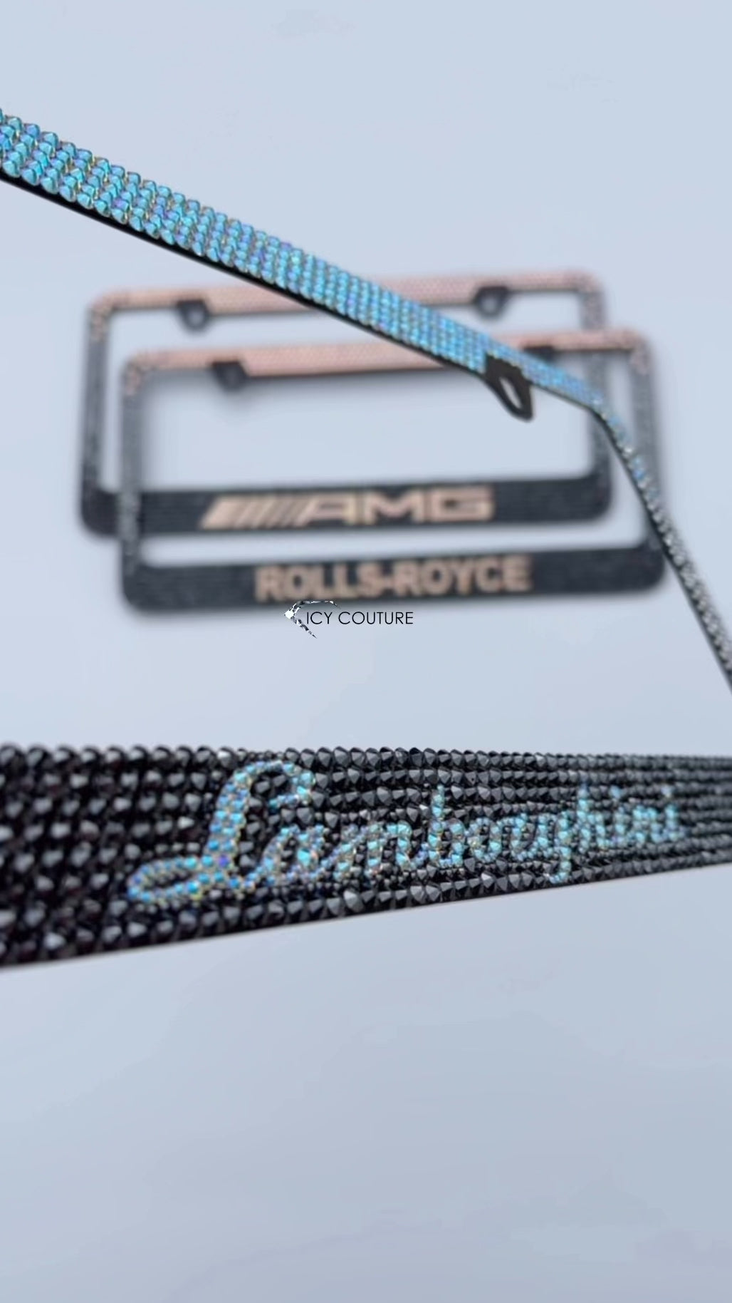 Lamborghini Crystal License Plate Frames, Rolls Royce and AMG Crystallized in Vertical Ombre Swarovski Crystals - Contact us for colors. 