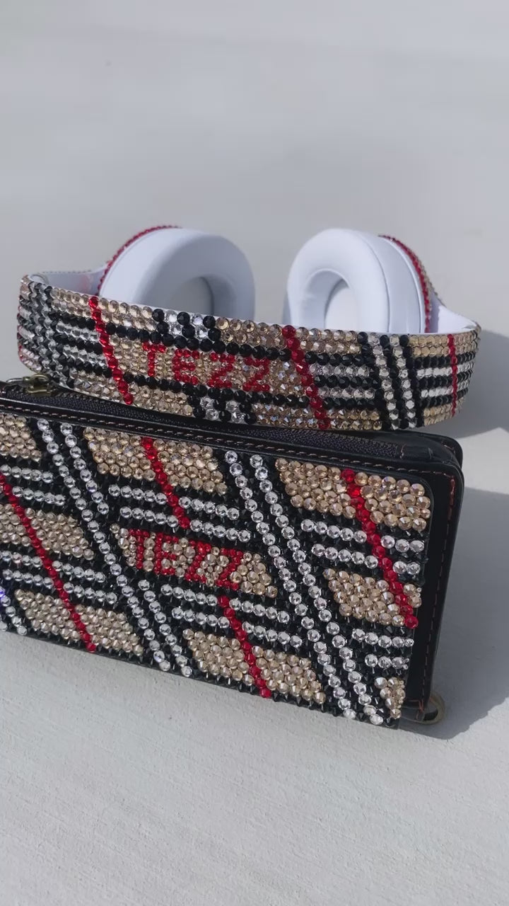 Video of Golden Plaid design set Custom Bedazzled Bling Beats Headphones Crystallized with Swarovski crystals or premium glass rhinestones by ICY Couture.