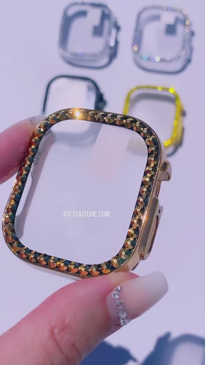 Video of Bling Cover, fits Apple iWatch Ultra Screen Protector Cover Crystallized with Rose Gold on Rose Gold Case.