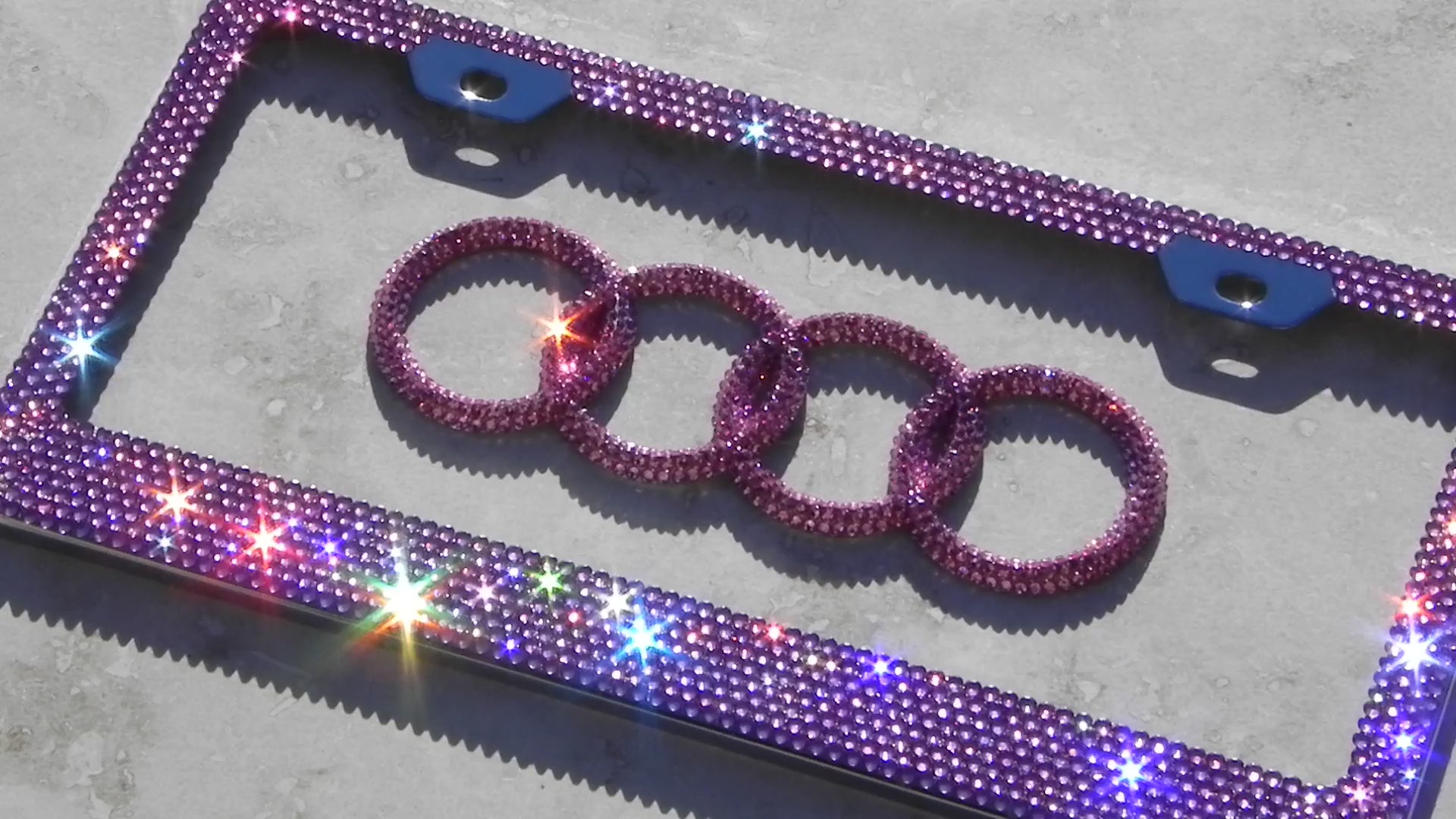 Video of Super Sparkling Pink Bling License Plate Frame with Matching Bedazzled Audi Emblem by ICY Couture