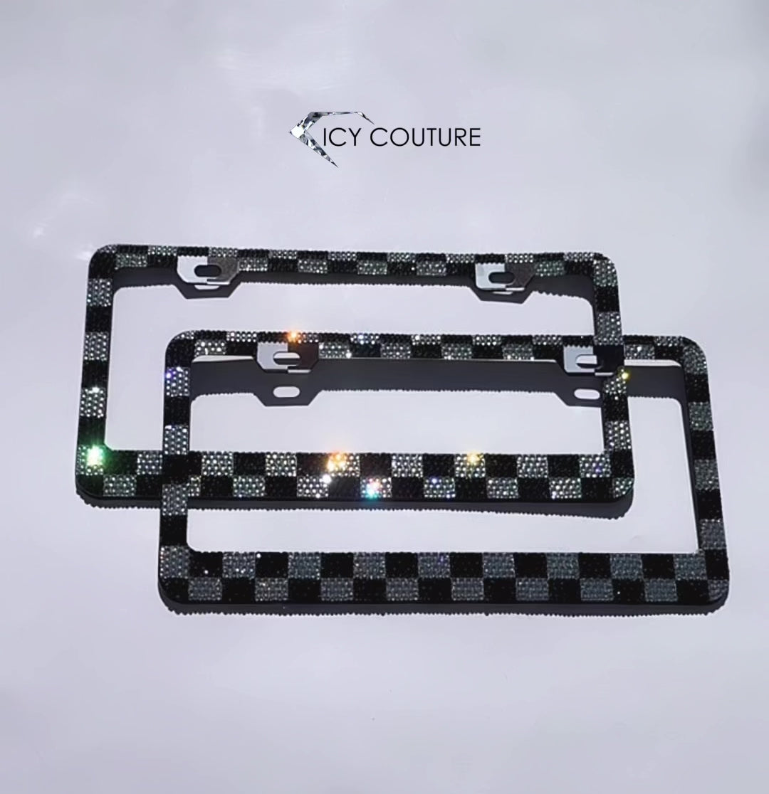 Video of Custom Checkers License Plate Frame With Clear And Jet Black Crystals by ICY Couture