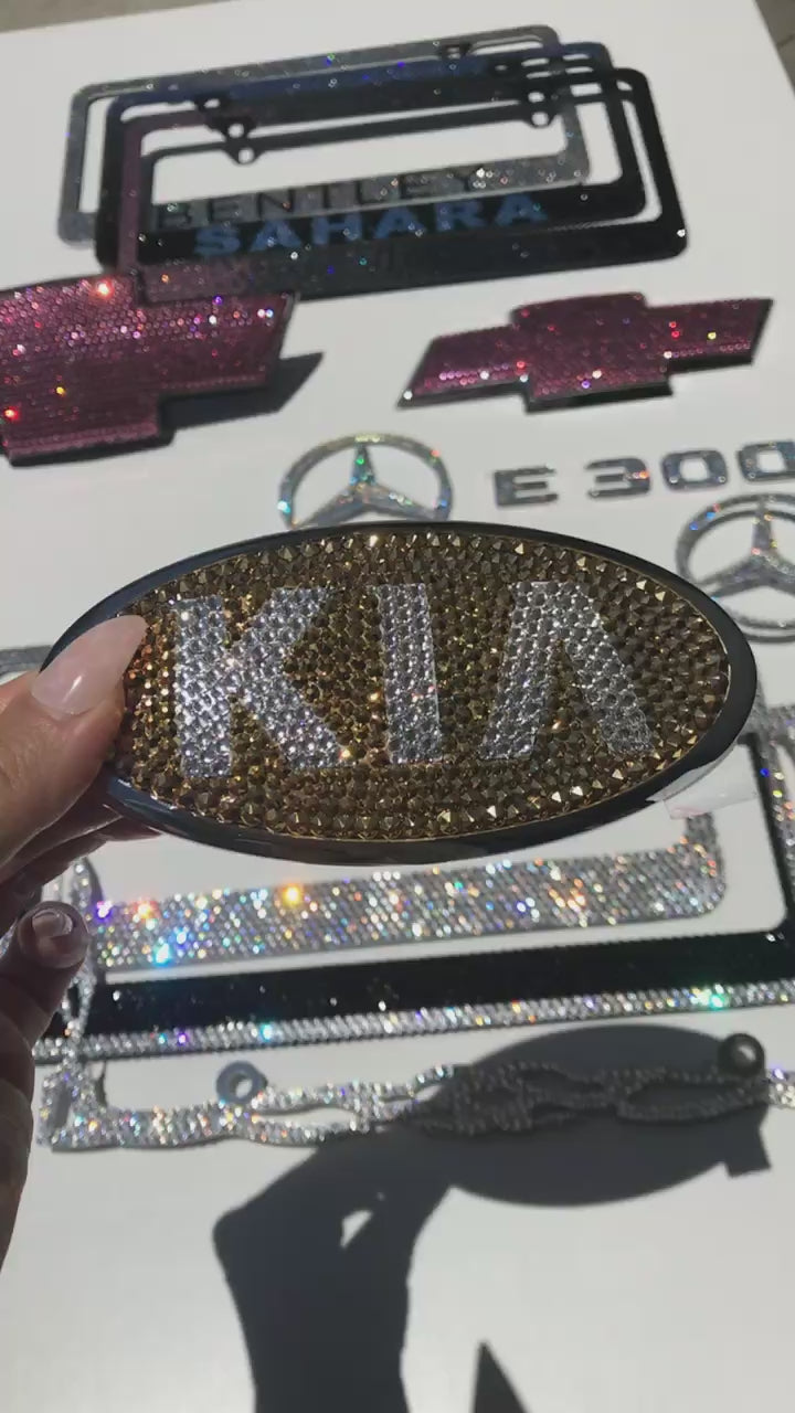 Sparkling Gold KIA Emblem: Custom Crystallized Car Bling by ICY Couture.