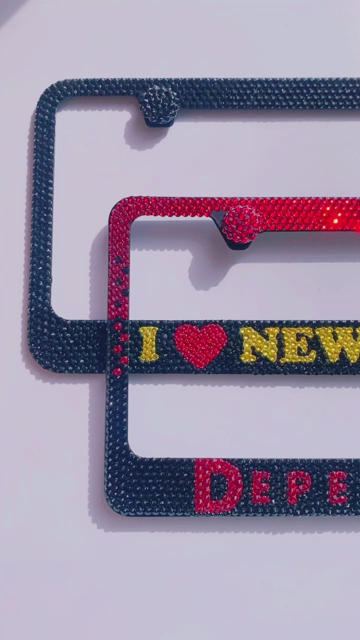 Video of I Love New Yours and Depeche Mode Bling License Plate Frames With Swarovski Crystals, Bedazzled by ICY Couture