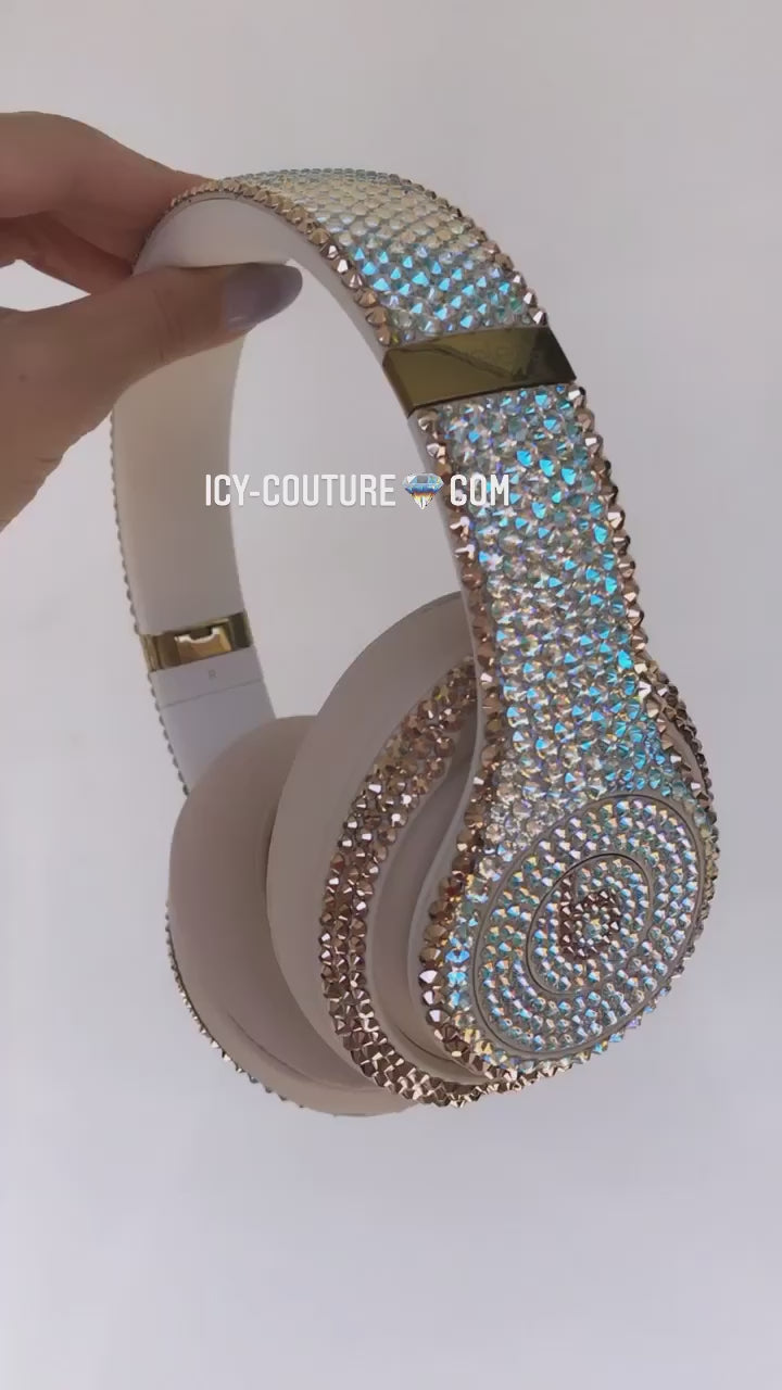Video of Crystal Shimmer Beats Studio Pro Headphones crystallized with Swarovki crystals by ICY Couture.