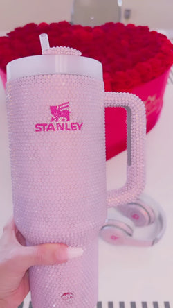 Pink Opal Stanley Cup with Matching Solo Wireless Beats Crystallized by ICY Couture