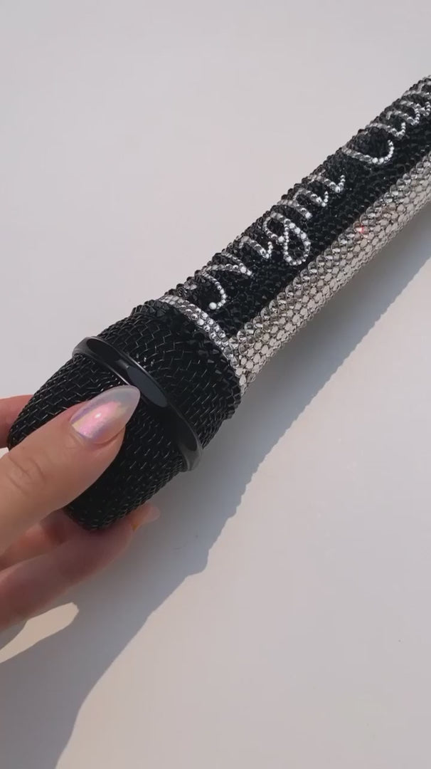 Customized microphone with your name or logo bedazzled in crystals: ICY Couture stage performance accessories.