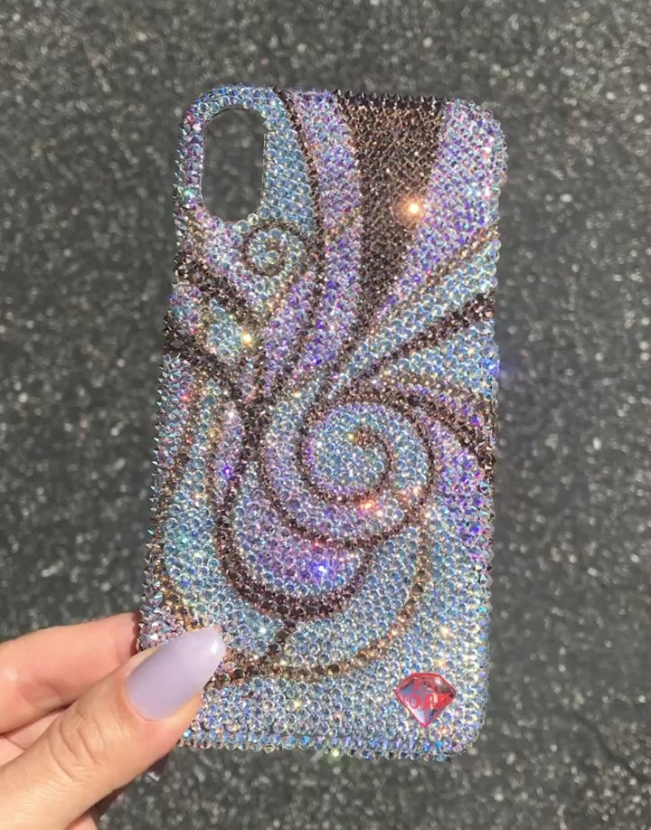 video of Crystal Shimmer Swirls Bedazzled With Austrian Crystals (aka Swarovski) - Luxury cell phone covers by ICY Couture