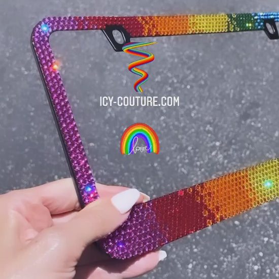 Video of Sparkling Rainbow Ombre Rhinestone License Plate - perfect gift to celebrate the Pride. 